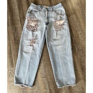 Vintage Giorgio Armani Jeans Men’s 34 Blue Faded stress ripped jeans